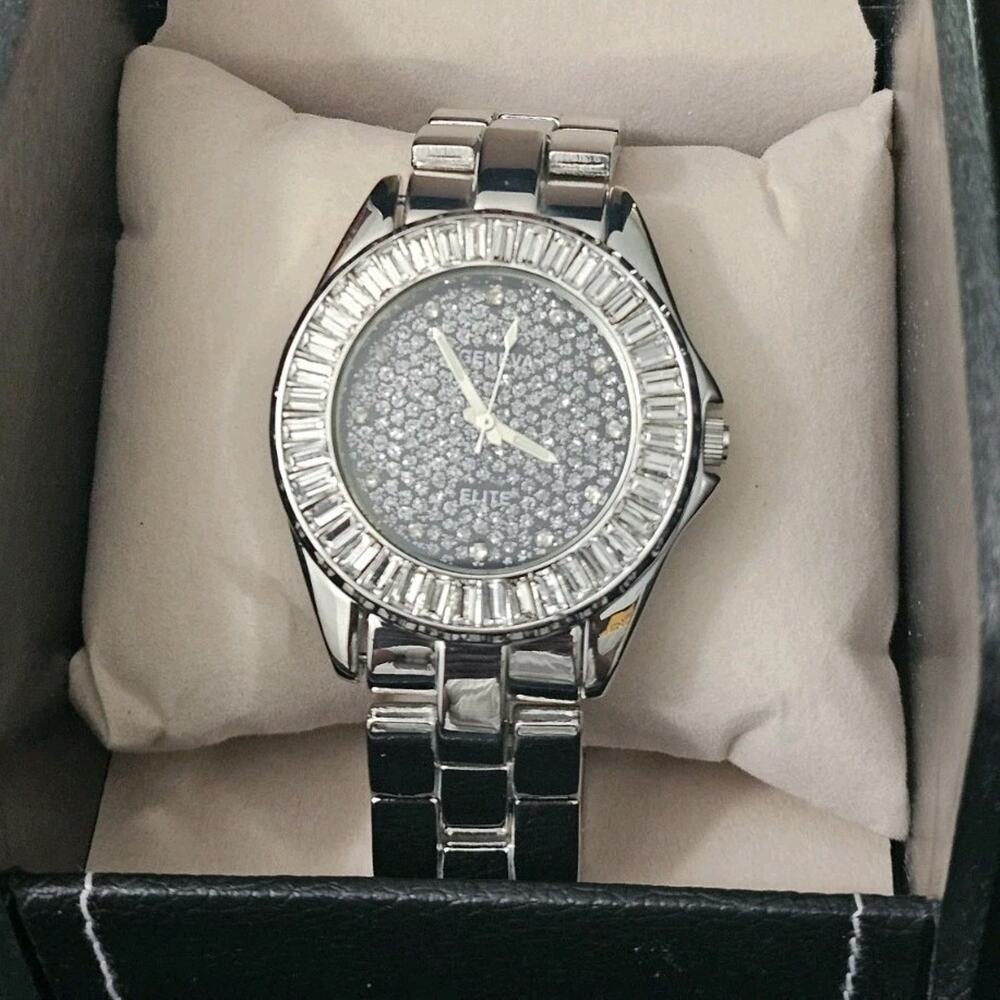 42.6mm Geneva Elite Quartz Analog Silver stainless Steel Watch w/ Box